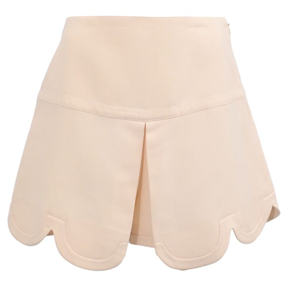 Valentino Garavani Crepe Couture Scalloped Mini Skirt in Beige Wool